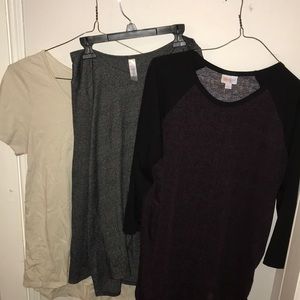 Lularoe bundle black and white shirt are large grey shirt is medium